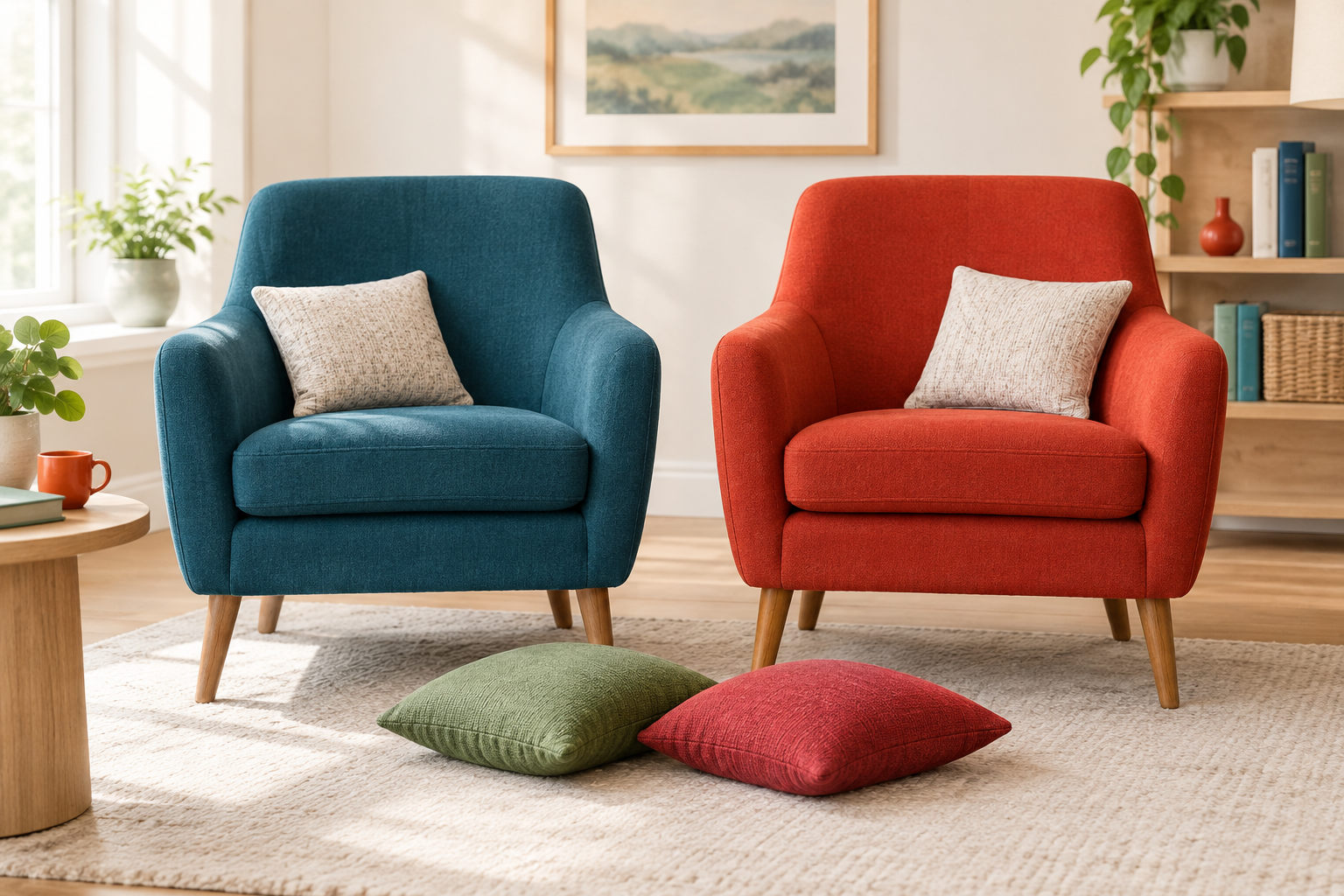 Two identical chairs side by side in a bright room, for a guide to Kalshi compared with Polymarket.